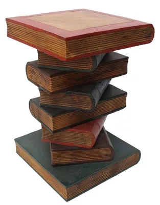 Produktbild von Nachttisch Beistelltisch Bücherhocker Tisch Hocker Buch Stapel Holz 50cm Groß, Farbe:Bunt