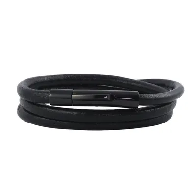 Immagine prodotto di Collana da uomo in pelle, laccio in pelle da 6 mm, nera, lunghezza 17-100 cm, con chiusura a leva nera rotonda, lunghezza: 40 cm