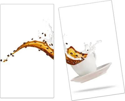 Produktbild von Spritzschutz Herdabdeckplatte Schneidebrett aus Glas Kaffee spritzend aus Tasse 2-Teilig (60x52cm)