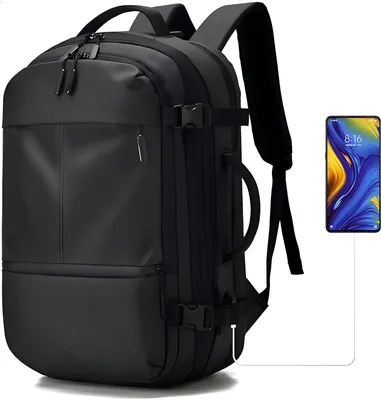 Productafbeelding van CarryQuest® - Rugzak voor heren - uitbreidbaar, met USB-aansluiting, waterafstotend, 42 liter, zwart