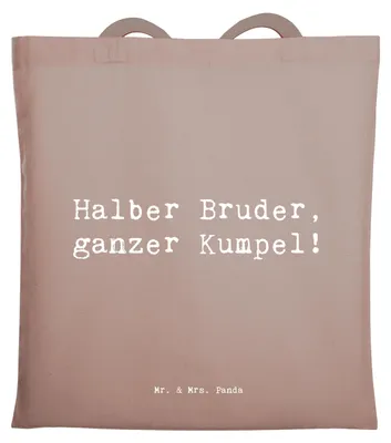 Produktbild von Mr. & Mrs. Panda Shopping Tasche Spruch Halbbruder Kumpel - Braun Pastell - Geschenk, totebag, Stoffbeutel, Geburtstage, handgemacht, Verbundenheit, Humor, Tragetasche