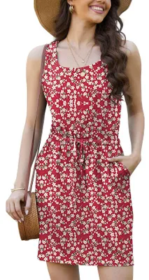 Produktbild von Sommerkleid für den Strand, ohne Ärmel, mit Blumenmuster und Taschen