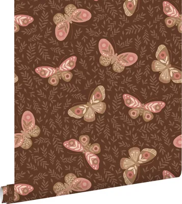 Immagine prodotto di ESTAhome carta da parati farfalle marrone scuro e rosa 50 x 900 cm