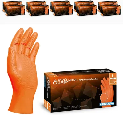 Produktbild von Orange Nitrilhandschuhe extra dick mit Grip „ARNOWA 50 Stück | L – ideal für sicheren Halt und Schutz