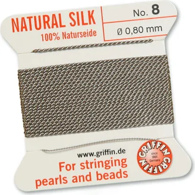 Produktbild von Perlseide Natur grau Nr-8-0,80mm - 2m / 1 Nadel