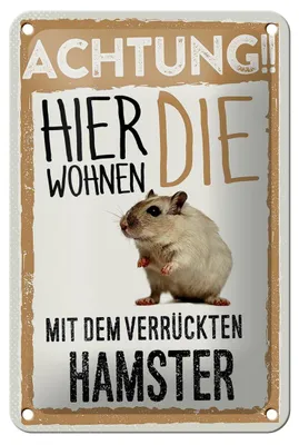 Produktbild von Blechschild Spruch 12x18cm Tiere Achtung hier Hamster Dekoration