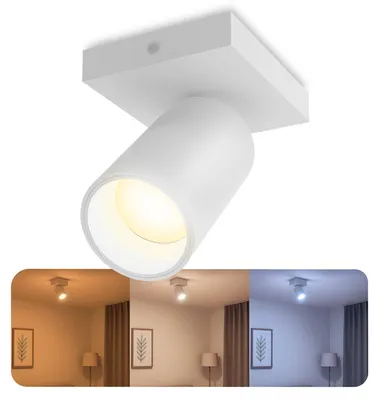 Produktbild von SSC-LUXon NUVIO Deckenlampe 1 flammig Spot Wandleuchte weiß – mit GU10 LED Glühbirne 3W drei einstellbaren Lichtfarben 3CCT – schwenkbare Spotlampe für Küche & Flur