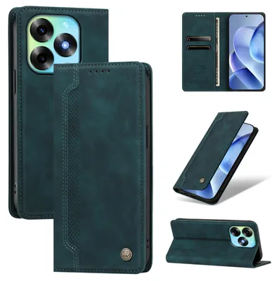 Image de Étui en cuirPolyuréthanepour téléphone itel S23+, type portefeuille rabattable, avec compartiments pour cartes et support intégré. Couleur : vert