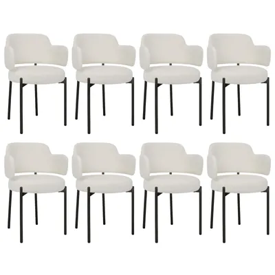 Produktbild von Puluomis Esszimmerstühle 8er Set Küchenstühle Küchenstühle Polsterstuhl mit gebogene Rücklehne und Armlehne, Boucle weiß