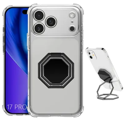 Image de Coque pour iPhone 17 Pro, Protection Silicone Transparent Antichoc avec Support Ajustable