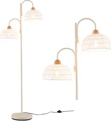 A floor lamp with two lampshades.