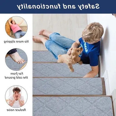 Productafbeelding van Set van 15 antislip traptredenbeschermers, 76 x 20 cm, zelfklevend en recyclebaar, geschikt voor binnen, ideaal voor houten trappen, kinderen en huisdieren