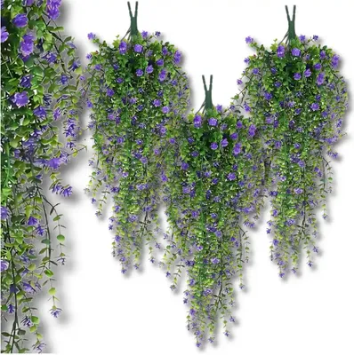 Image de Fleurs artificielles décoratives suspendues, 3 pièces, violettes grimpantes