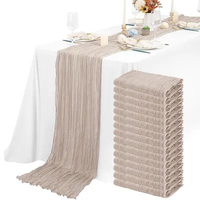 Immagine prodotto di Tovaglioli di stoffa in mussola, 15 pezzi, marrone e grigio, 55x300 cm, stile rustico, ideali per feste