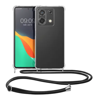 Produktbild von kwmobile Necklace Case kompatibel mit Xiaomi Redmi Note 13 5G Hülle - Silikon Cover mit Handykette - Band Handyhülle Transparent Schwarz