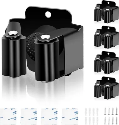 Produktbild von Besenhalterung Wand Edelstahl Selbstklebend, Gerätehalter Organizer für Küche Badezimmer Garage,4 Schwarz | Für Reinigungsgeräte Aufbewahrung