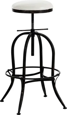 A bar stool with a white seat and a bronze-colored metal base.