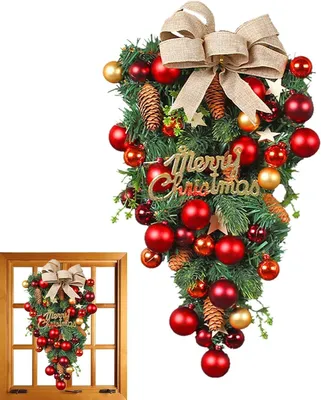 Produktbild von Weihnachtskranz Türkranz Künstliche Kranz,Weihnachtskranz-Girlande Für Haustür,Weihnachtskranz Türkranz Künstlicher Kranz Mit Schleife,Weihnachten Girlanden