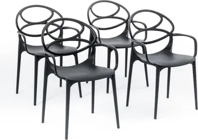 Produktbild von 4er-Set stapelbare Stühle mit Armlehnen aus glasfaserverstärktem Harz für Außenbereich, Garten, Bars und Restaurants – modernes Design – CHARLOTTE – Schwarz