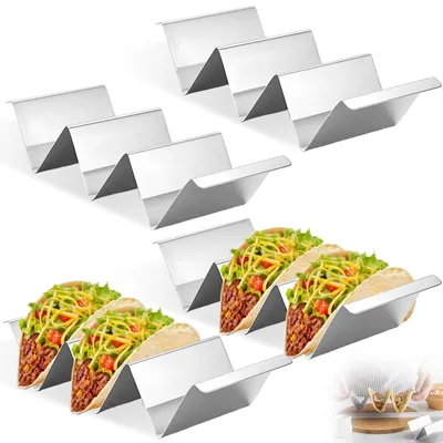 Zdjęcie produktu dla Zestaw 4 uchwytów do tacos ze stali nierdzewnej z rączkami