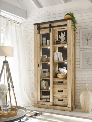 Produktbild von Vitrinen Schrank inkl. Beleuchtung SHELTON-61 in Old Style hell Nb. mit anthrazit, B/H/T: ca. 93/201/38 cm