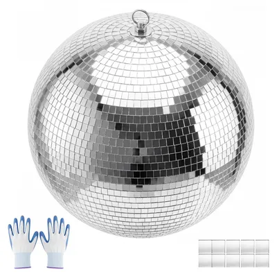 Image de VEVOR Boule à facettes, boule disco, 400 mm, avec anneau de suspension, pour décoration de fêtes et d'intérieur, idéale pour les discothèques, les clubs de danse, et pour créer des effets de lumière et d'ambiance. Réflexion à 360°, réutilisable