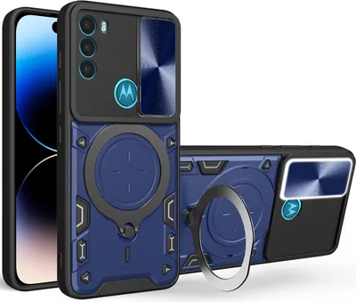 Produktbild von Handyhülle für Motorola Moto G71 5G Dual-Layer Stoßfest Rüstung Hülle mit Dia Kameraschutz und Kreisförmig Ring Ständer Blau