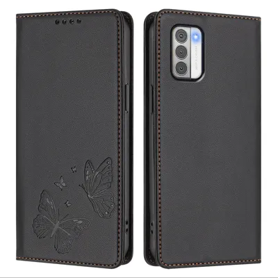 Image de Étui en cuir pour Nokia G42 / Nokia G310, motif papillon, étui à rabat avec porte-appareil, noir