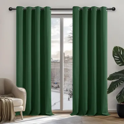 Produktbild von Blickdichte Gardinen mit Ösen 160x132 cm Waldgrün 2er Set