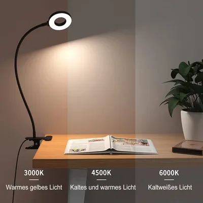 Produktbild von Schreibtischlampe 70cm H 3 Farbmodi&10 Dimmstufen,Leselampe Speicherfunktion Klemmleuchte,USB Tischlampe für Arbeitszimmer,Schlafsaal,Schlafzimmer,Woh