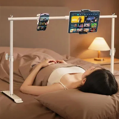 Produktbild von Tablet- und Handyhalterung - Bett-Halterung - Verstellbar - 360° drehbar - Freihändig - Universell kompatibel - Kunststoff - Weiß