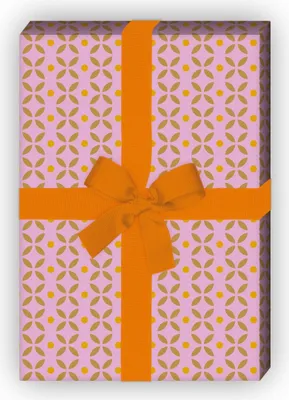 Produktbild von 70er Retro Geschenkpapier Set mit grafischen Vintage Blüten, rosa - G8382, 32 x 48cm