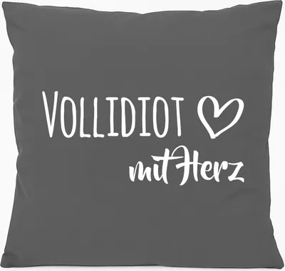 Produktbild von Huuraa Kissen Vollidiot mit Herz 40x40cm mit Füllung Steel Grey Baumwolle Dekokissen Geschenkidee