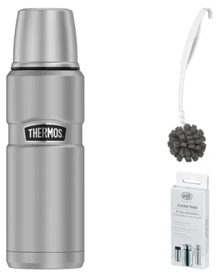 Zdjęcie produktu dla THERMOS STAINLESS KING BEVERAGE BOTTLE 0,47 Isolierkanne 470ml – Vorteilsset mit Reinigungsbürste CLEAN FIX 30 cm