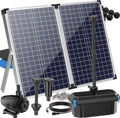 Produktbild von Solarbetriebener Teichfilter - Teichpumpe - Solarpumpe - Springbrunnenpumpe - Wasserspielpumpe - 70 W Pumpe