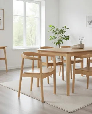 Zdjęcie produktu dla Krzesło z podłokietnikami, wykonane z naturalnego drewna, o ergonomicznym kształcie, idealne do salonu i jadalni