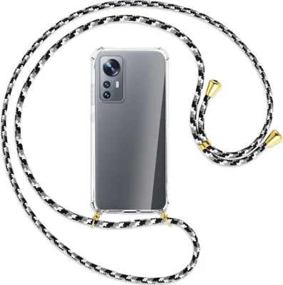 Produktbild von Handykette Backcover-Schutzhülle mit Band (Metall goldfarben) für Xiaomi 12 - schwarz/grau/weiß
