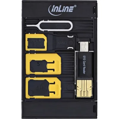Produktbild von InLine SIM-BOX, Simkartenadapter und Zubehörbox mit OTG Kartenleser, Gelb, 10 g, Sichtverpackung, 3 Stück(e)
