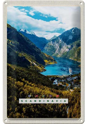 Produktbild von Blechschild Reise 20x30cm Skandinavien Natur Meer Gebirge Schiff
