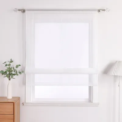 Produktbild von Joyswahl Raffrollo Raffgardinen mit Tunnelzug Bändchenrollo Voile Küche Gardinen Unifarbig Vorhang Transparent, Weiß BxH 140x155cm