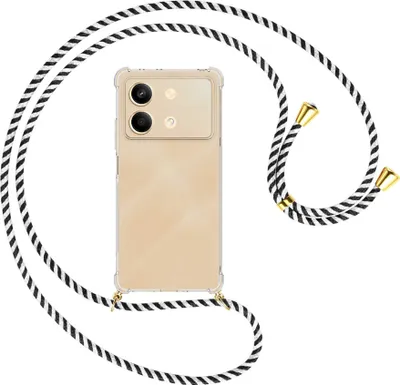Produktbild von Handykette Backcover-Schutzhülle mit Band (Metall goldfarben) für Xiaomi Redmi Note 13 Pro 5G - schwarz/weiß gestreift