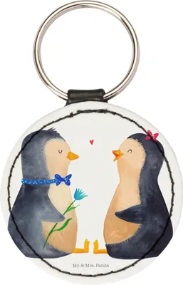 Produktbild von Mr. & Mrs. Panda Anhänger Pinguin Pärchen - Weiß - Geschenk, Schlüsselanhänger Bunt, Hochzeit, Taschenanhänger, Liebe, schlüssel, Hochzeitsgeschenk, mini, Hochzeitstag