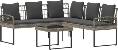 Immagine prodotto di Set divano da giardino vidaXL con cuscini, 2 pezzi, grigio, in polyrattan e acciaio