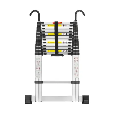 Image de Echelle télescopique TEENO 3,8 m Aluminium, échelle télescopique pliable avec barre de stabilisation et crochets amovibles, marchepieds escamotables