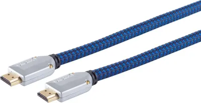 Immagine prodotto di S/CONN massima connettività Cavo di collegamento HDMI-spina HDMI A cromata a spina HDMI A cromata, spina metallica avvitata, contatti placcati oro, Full HD, ULTRA HD, 3D, HEAC, guaina di cotone nero-blu, 5,0 m (77475-ETBCL)