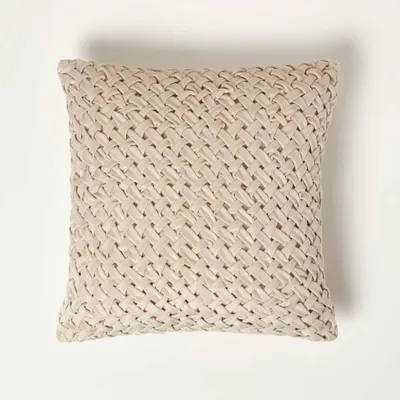 Immagine prodotto di HOMESCAPES Sofia Cuscino intrecciato con imbottitura - Cuscino in velluto color crema, 45 x 45 cm