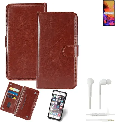 Produktbild von K-S-Trade 360° Hülle kompatibel mit ZTE Axon 30 Pro inkl. Headphones braun Kunstleder Case BookCase WalletCase Kunstlederederhülle Handyhülle,