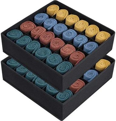 Productafbeelding van Unyqoos® opvouwbare ladeorganizer, set van 2 – elk met 24 vakken, 30x30x9 cm, ademend polyestervlies, met ritsbodem voor sokken en accessoires