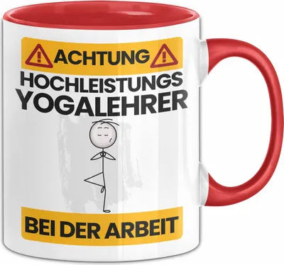 Produktbild von Yogalehrer Tasse Geschenk Lustiger Spruch Geschenkidee für Yogalehrer Achtung Hochleistungs Yogalehrer Bei Der Arbeit (Rot)