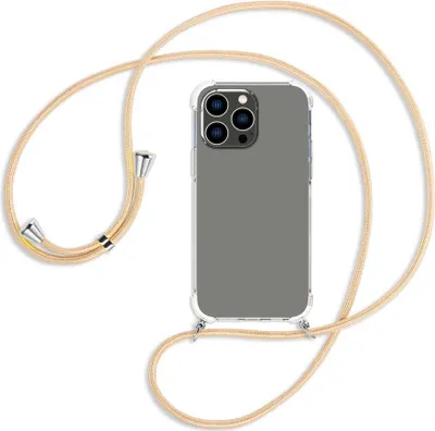 Produktbild von Handykette Backcover-Schutzhülle mit Band (Metall silberfarben) für Apple iPhone 14 Pro Max (6.7'') - Goldkordel